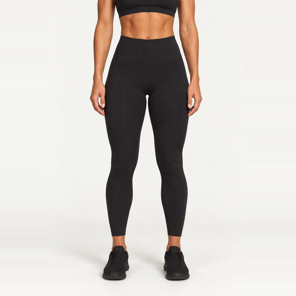 High-Waisted Ankle-Length Nylon Leggings - Black