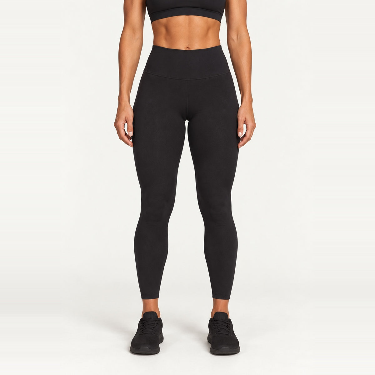 High-Waisted Ankle-Length Nylon Leggings - Black