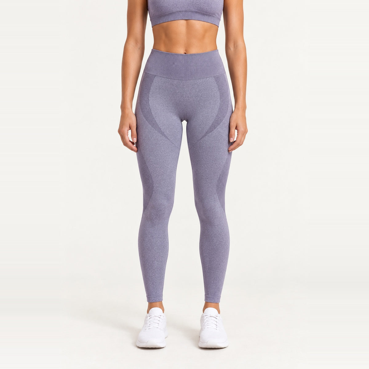 High-Waisted Heathered Knit Leggings - Mauve