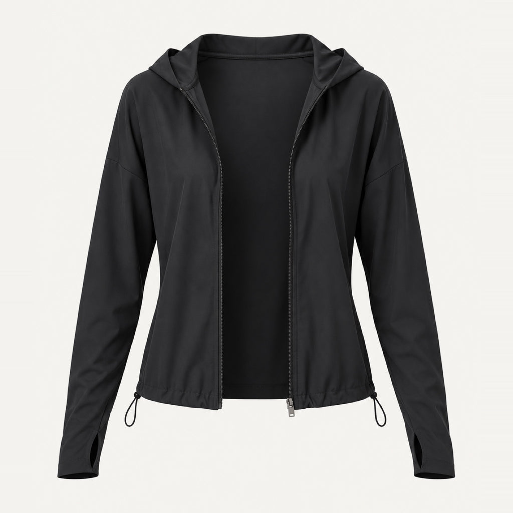 Hooded Zip-Up Workout Jacket with Drawstring Hem - product only