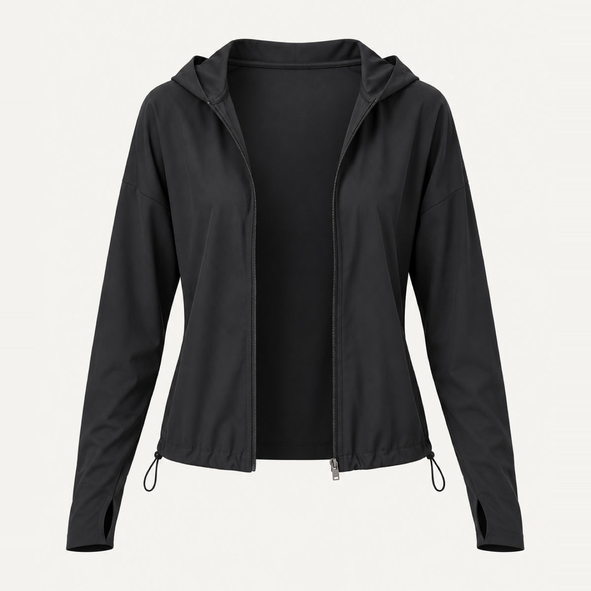 Hooded Zip-Up Workout Jacket with Drawstring Hem - product only