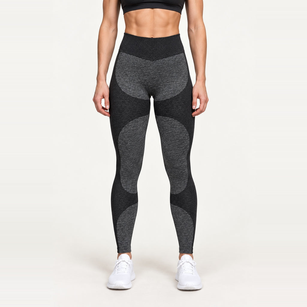 High-Waisted Leggings with Contrast Curved Panels - Charcoal
