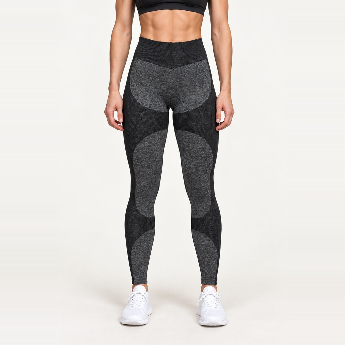 High-Waisted Leggings with Contrast Curved Panels - Charcoal