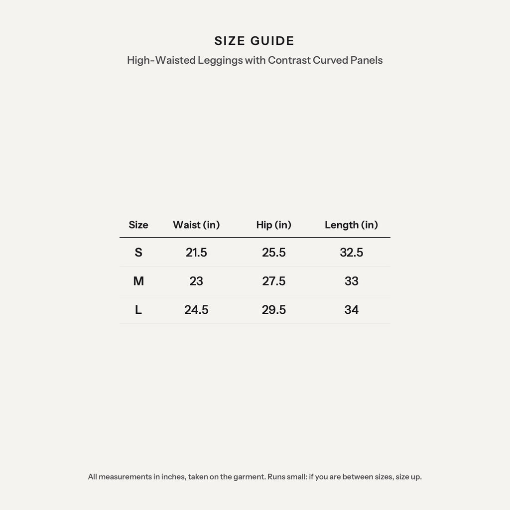 High-Waisted Leggings with Contrast Curved Panels - size guide