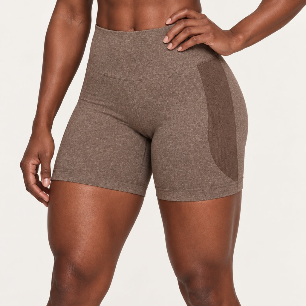 High-Waisted Heathered Workout Shorts - detail