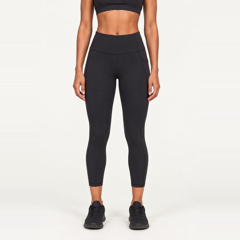 High-Waisted Cropped Leggings with Side Pockets - Black