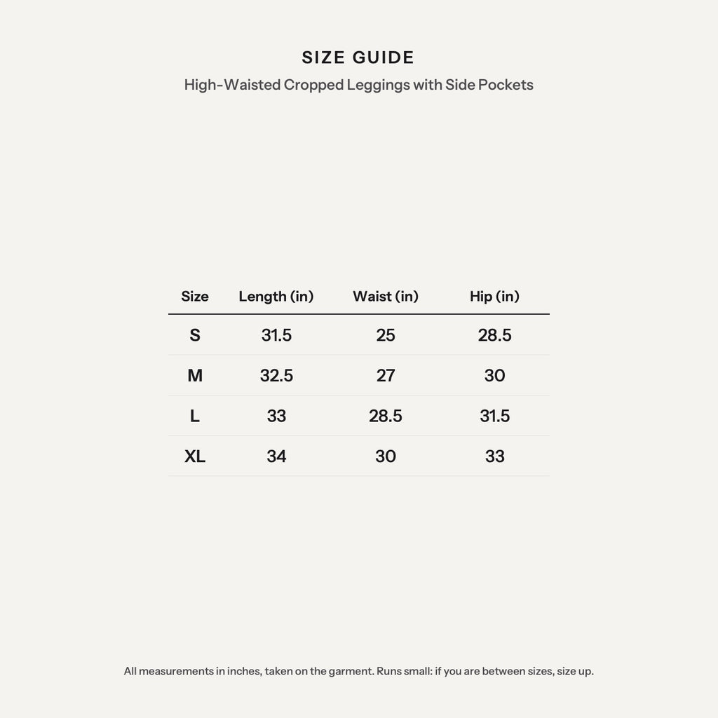 High-Waisted Cropped Leggings with Side Pockets - size guide