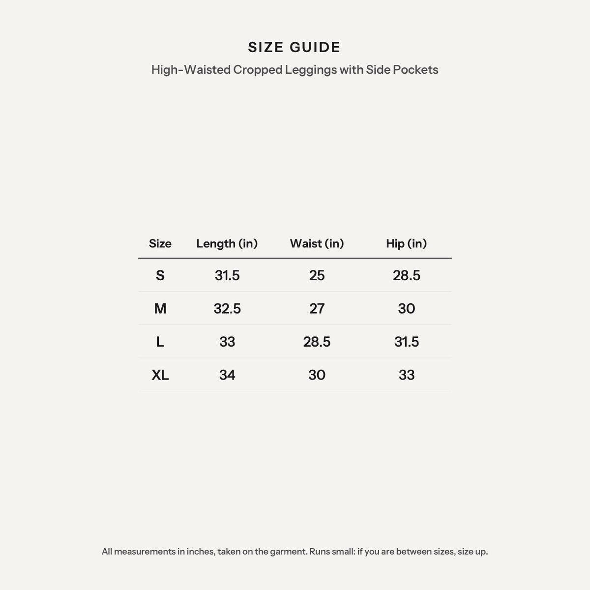 High-Waisted Cropped Leggings with Side Pockets - size guide