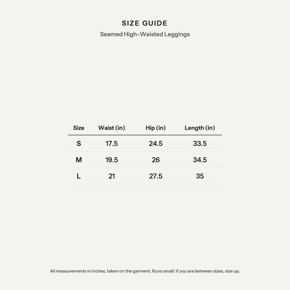 Seamed High-Waisted Leggings - size guide