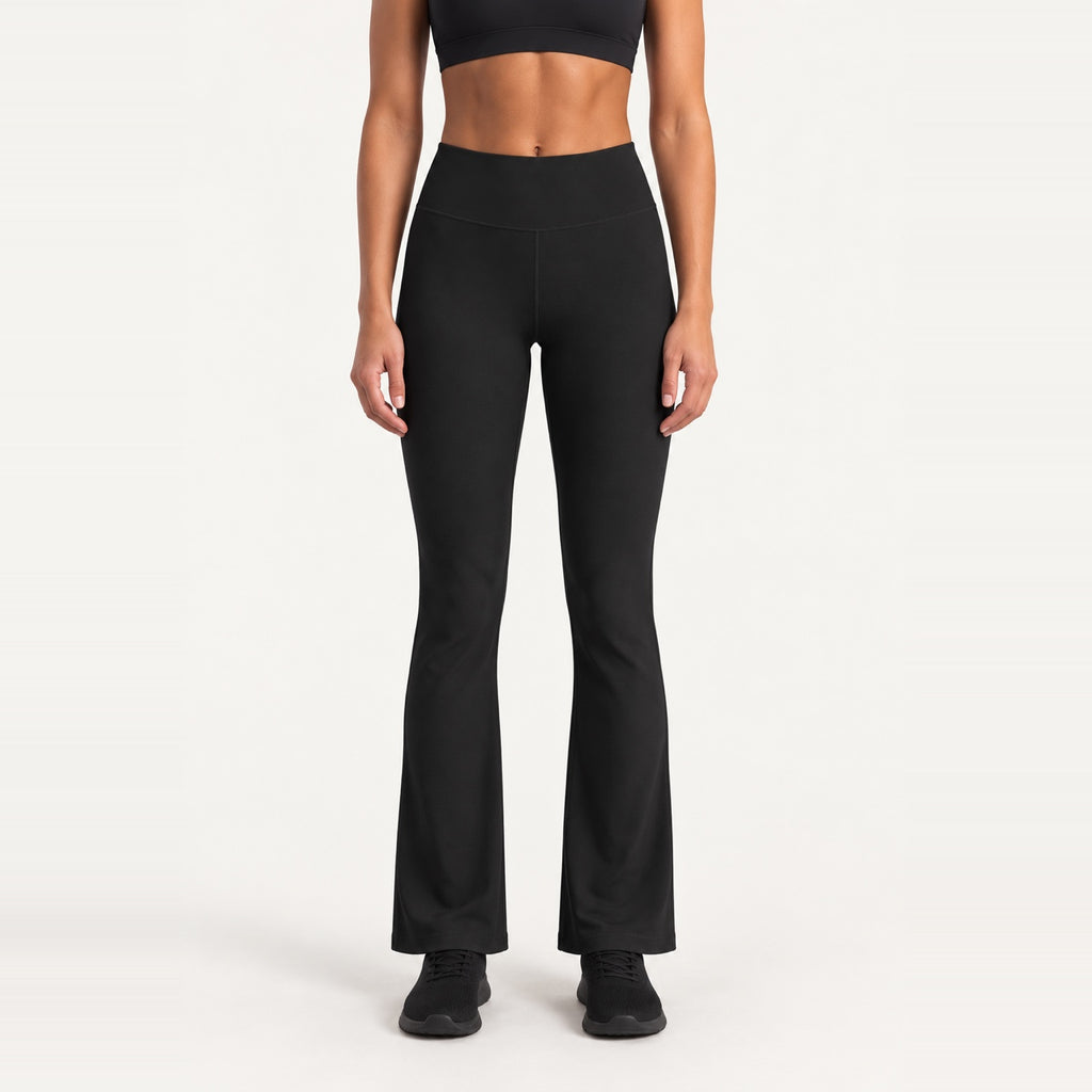 High-Waisted Flared Workout Pants - Black