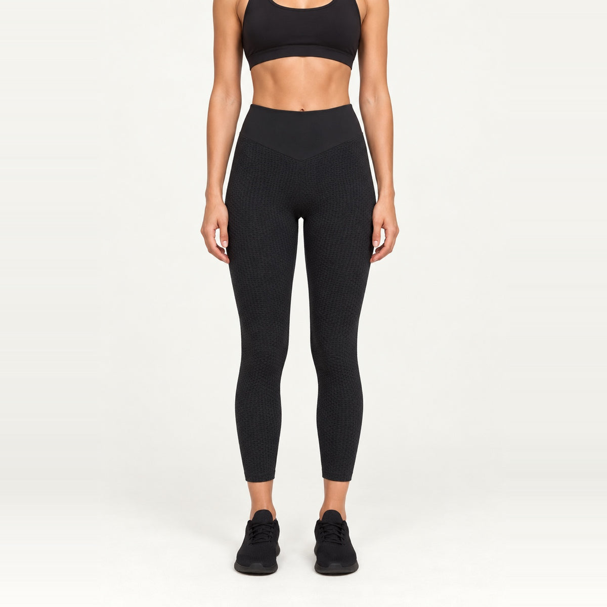 High-Waisted Textured Cropped Leggings - Black