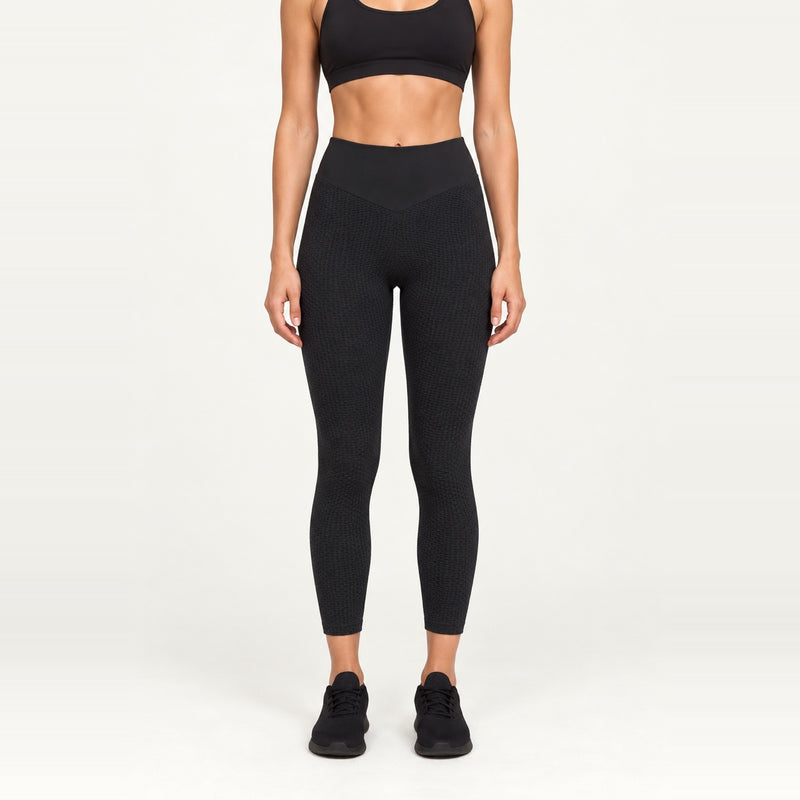 High-Waisted Textured Cropped Leggings - Black