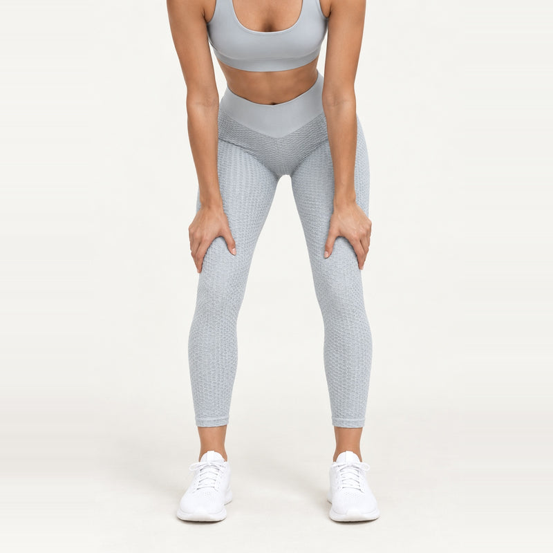 High-Waisted Textured Cropped Leggings - Light Gray