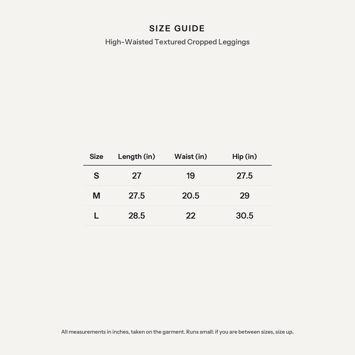 High-Waisted Textured Cropped Leggings - size guide