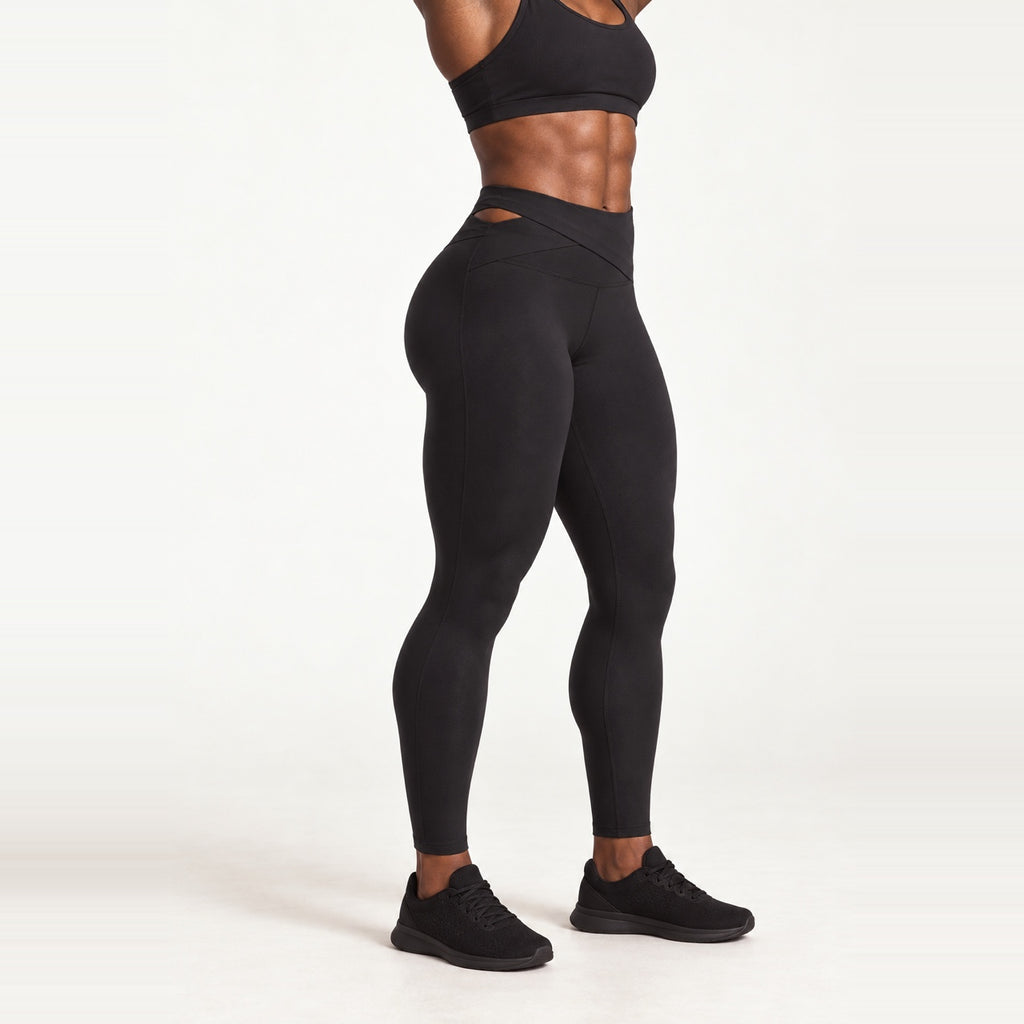 High-Waisted Leggings with Crossover Back Waistband - Black