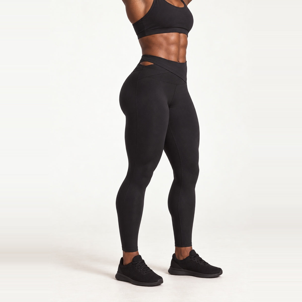 High-Waisted Leggings with Crossover Back Waistband - Black