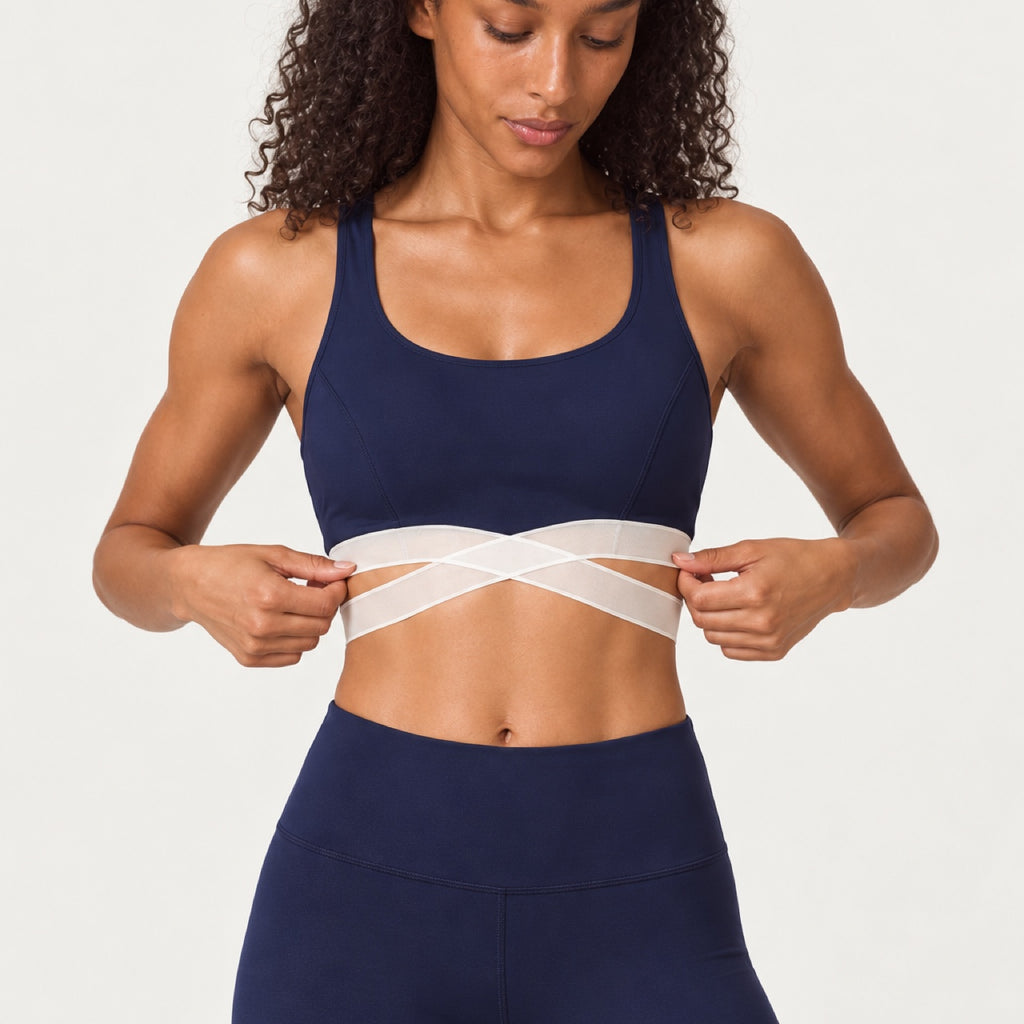 Sports Bra and Cropped Leggings Set with Mesh Panels - detail