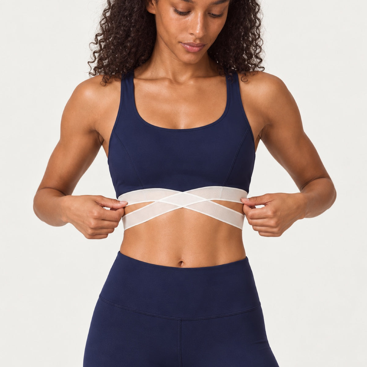 Sports Bra and Cropped Leggings Set with Mesh Panels - detail