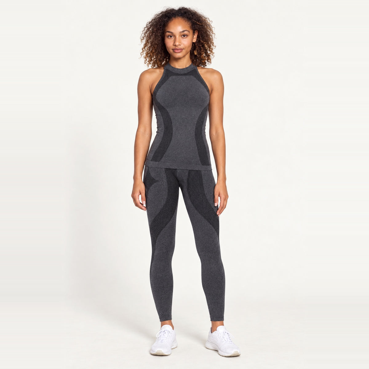 High-Neck Sleeveless Top and Leggings Set - Charcoal