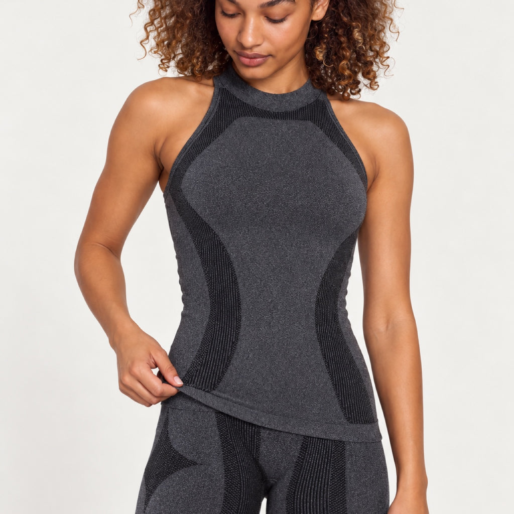High-Neck Sleeveless Top and Leggings Set - detail