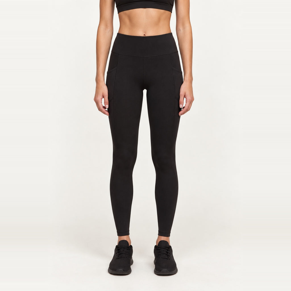 High-Waisted Leggings with Side Pockets - Black