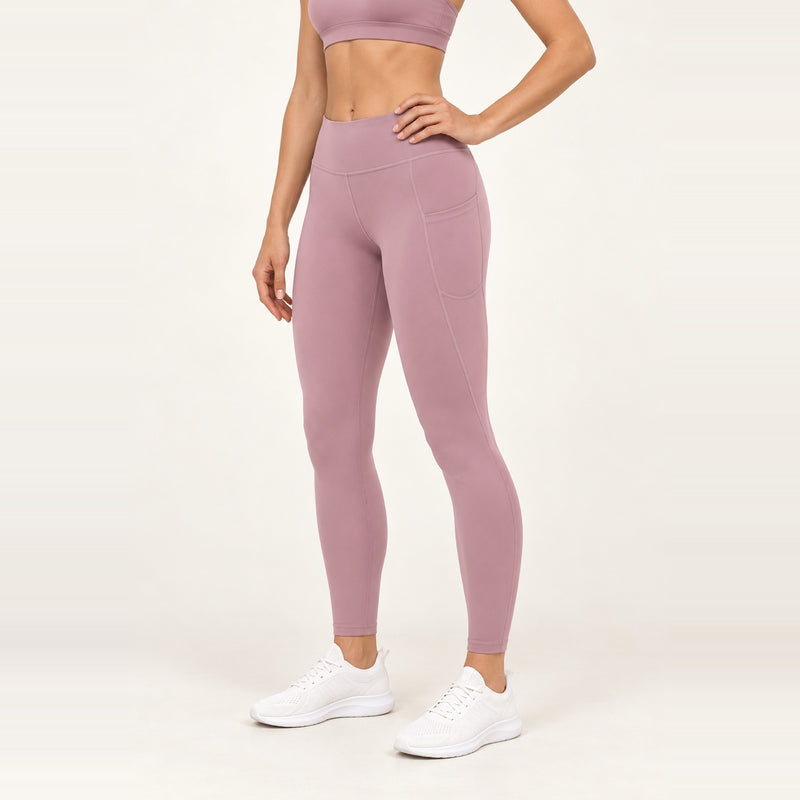 High-Waisted Leggings with Side Pockets - Mauve