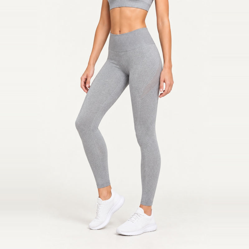 High-Waisted Textured Workout Leggings - Light Gray
