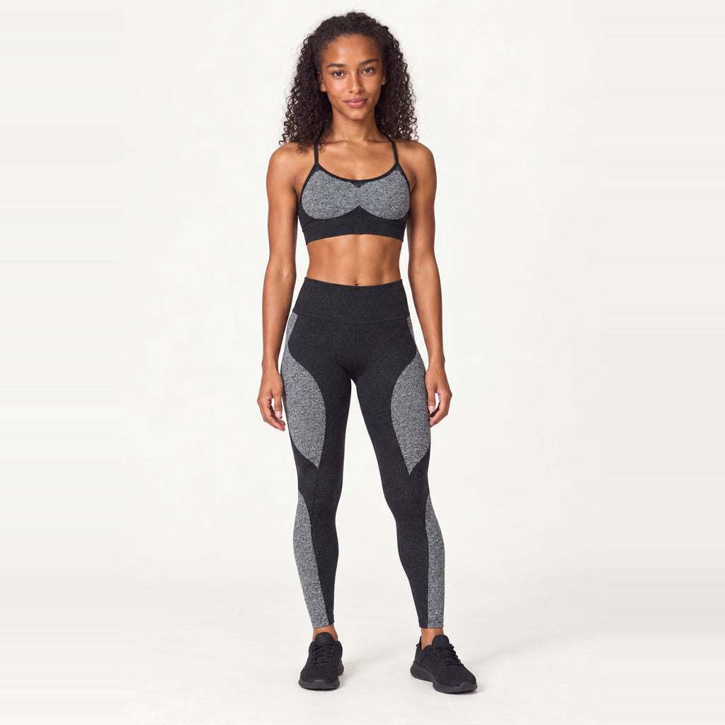Cross-Strap Sports Bra and Panel Leggings Set - Black