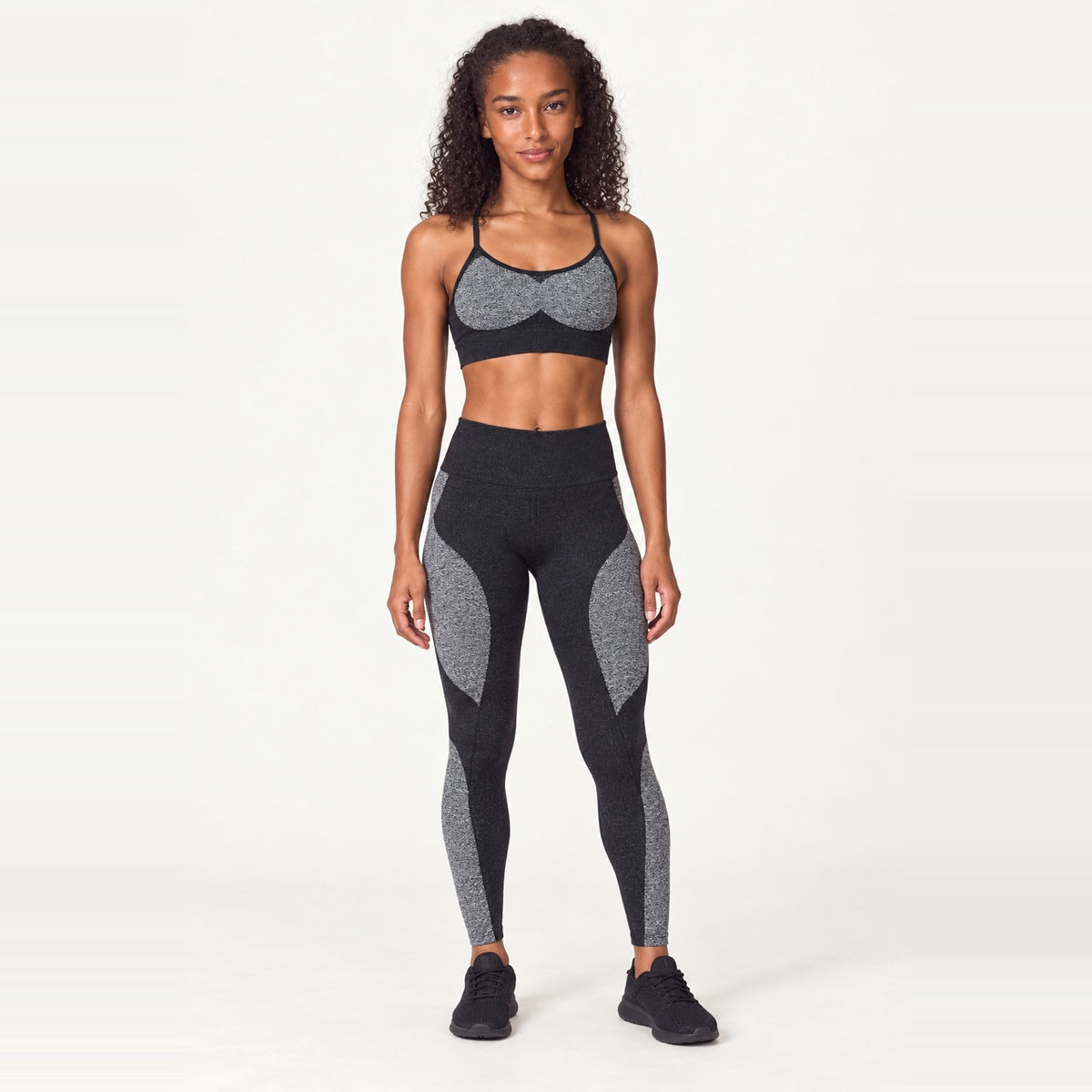 Cross-Strap Sports Bra and Panel Leggings Set - Black