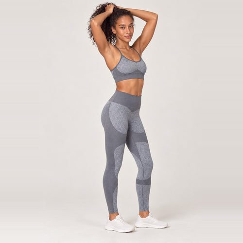 Cross-Strap Sports Bra and Panel Leggings Set - Gray