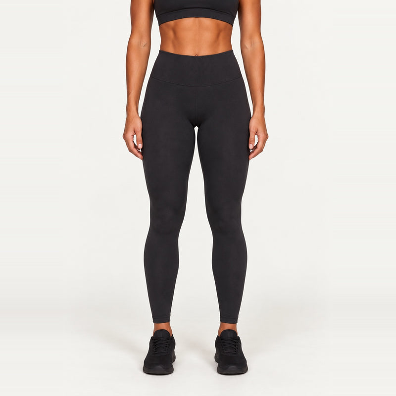 High-Waisted Leggings with Curved Back Seams - Black