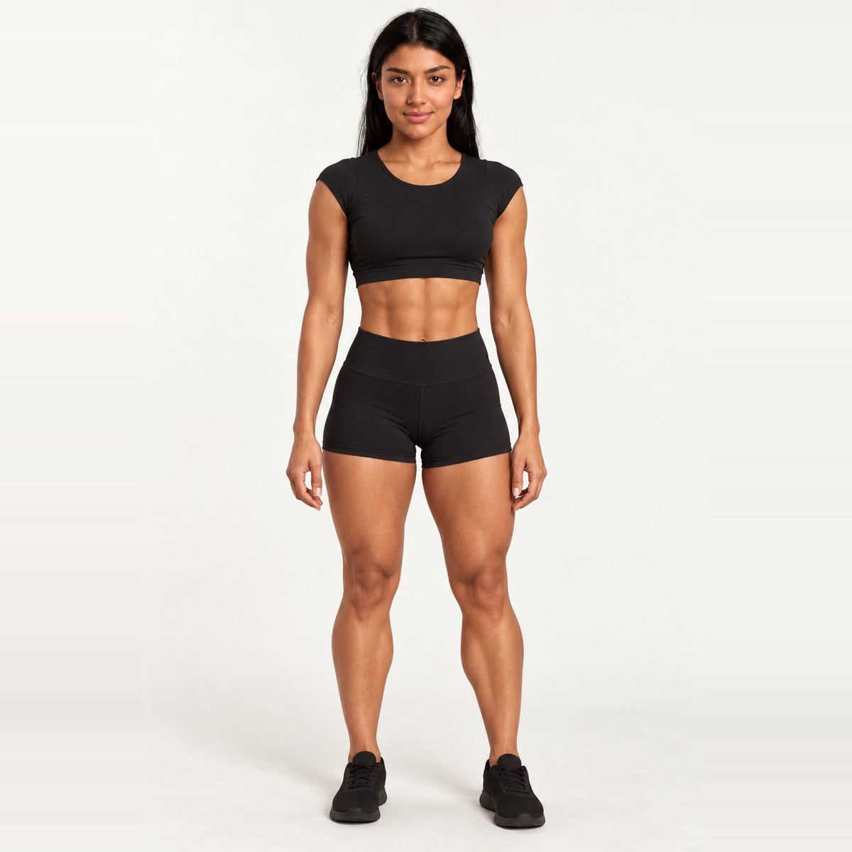 Short-Sleeve Crop Top and Fitted Shorts Set - Black
