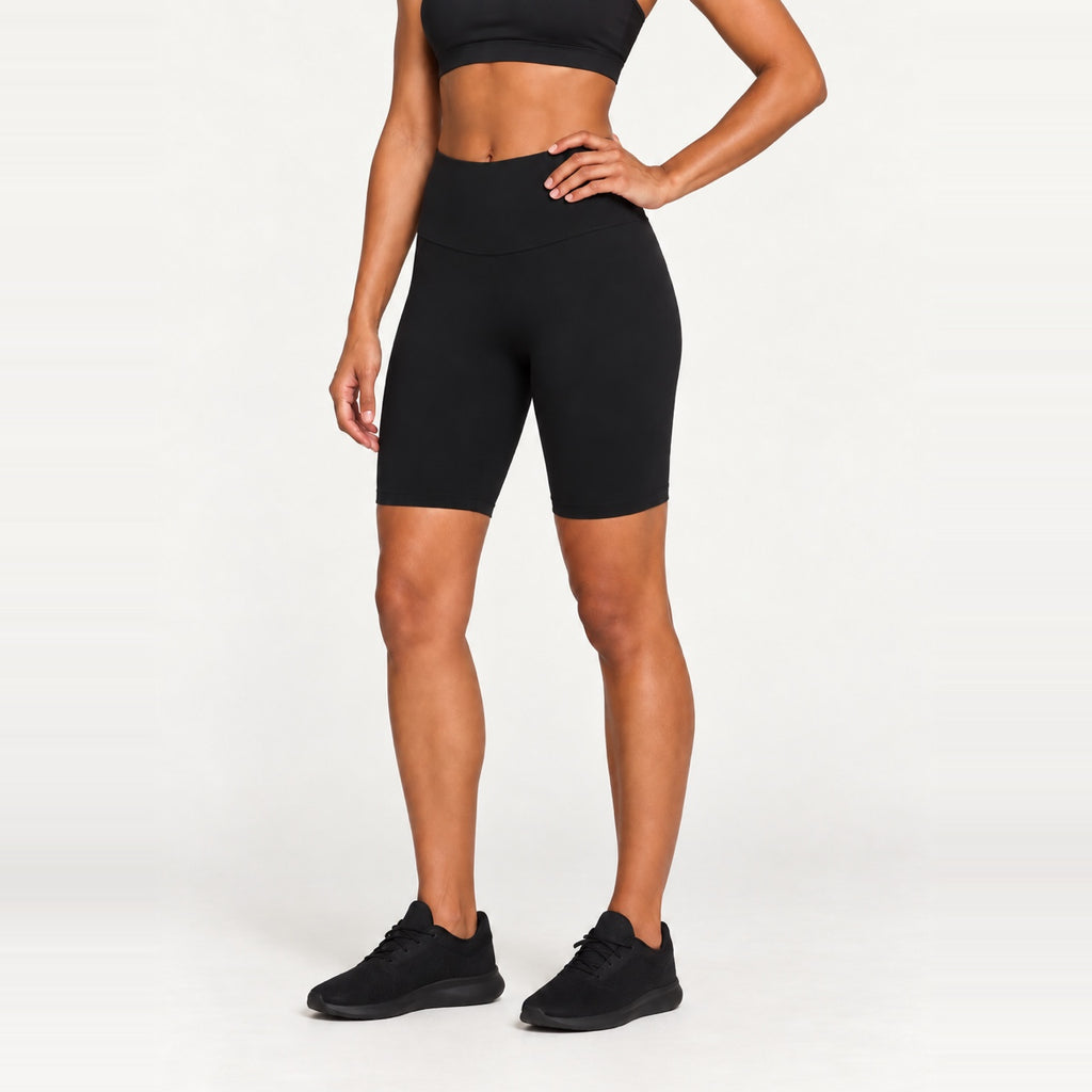 High-Waisted Moisture-Wicking Biker Shorts - Black