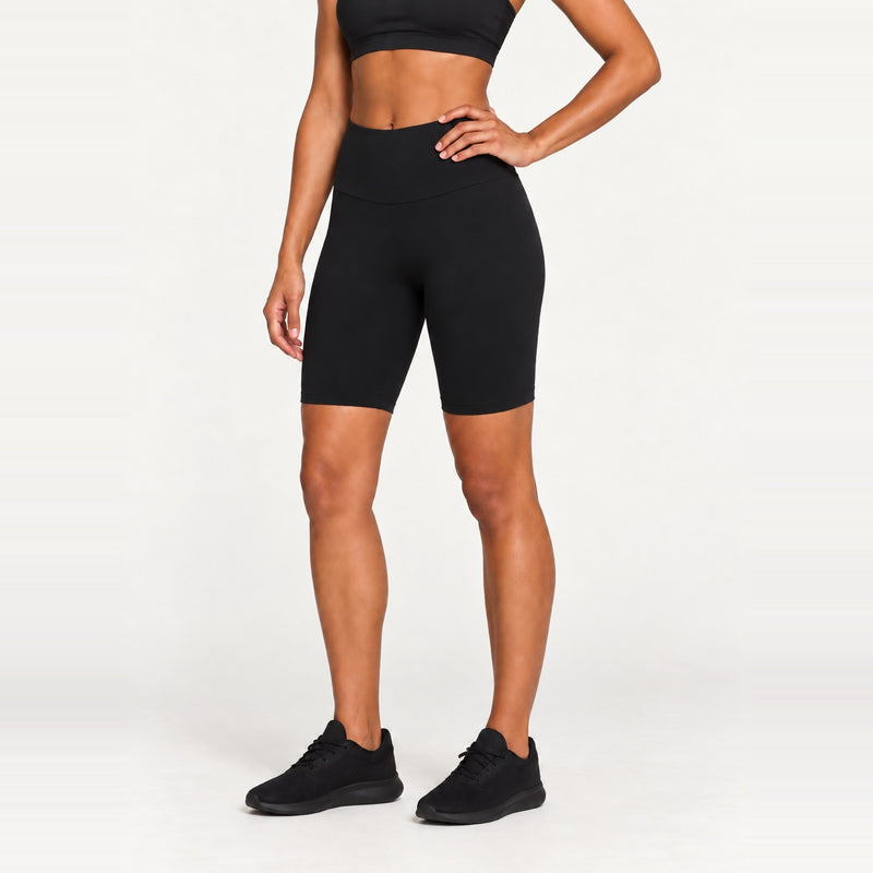 High-Waisted Moisture-Wicking Biker Shorts - Black