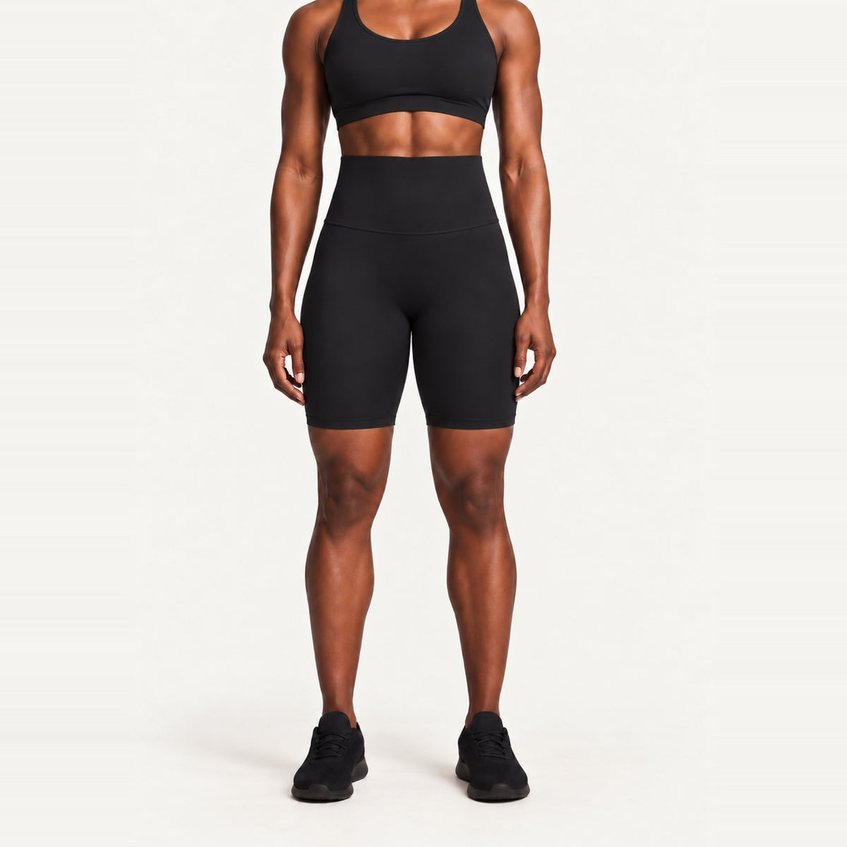 High-Waisted Biker Shorts with Curved Seams - Black