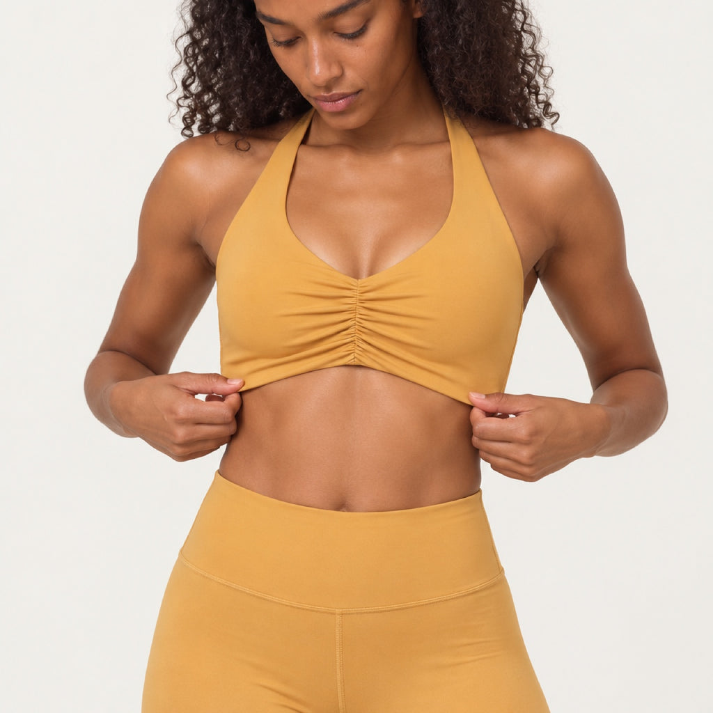 Halter Sports Bra with Gathered Front - detail