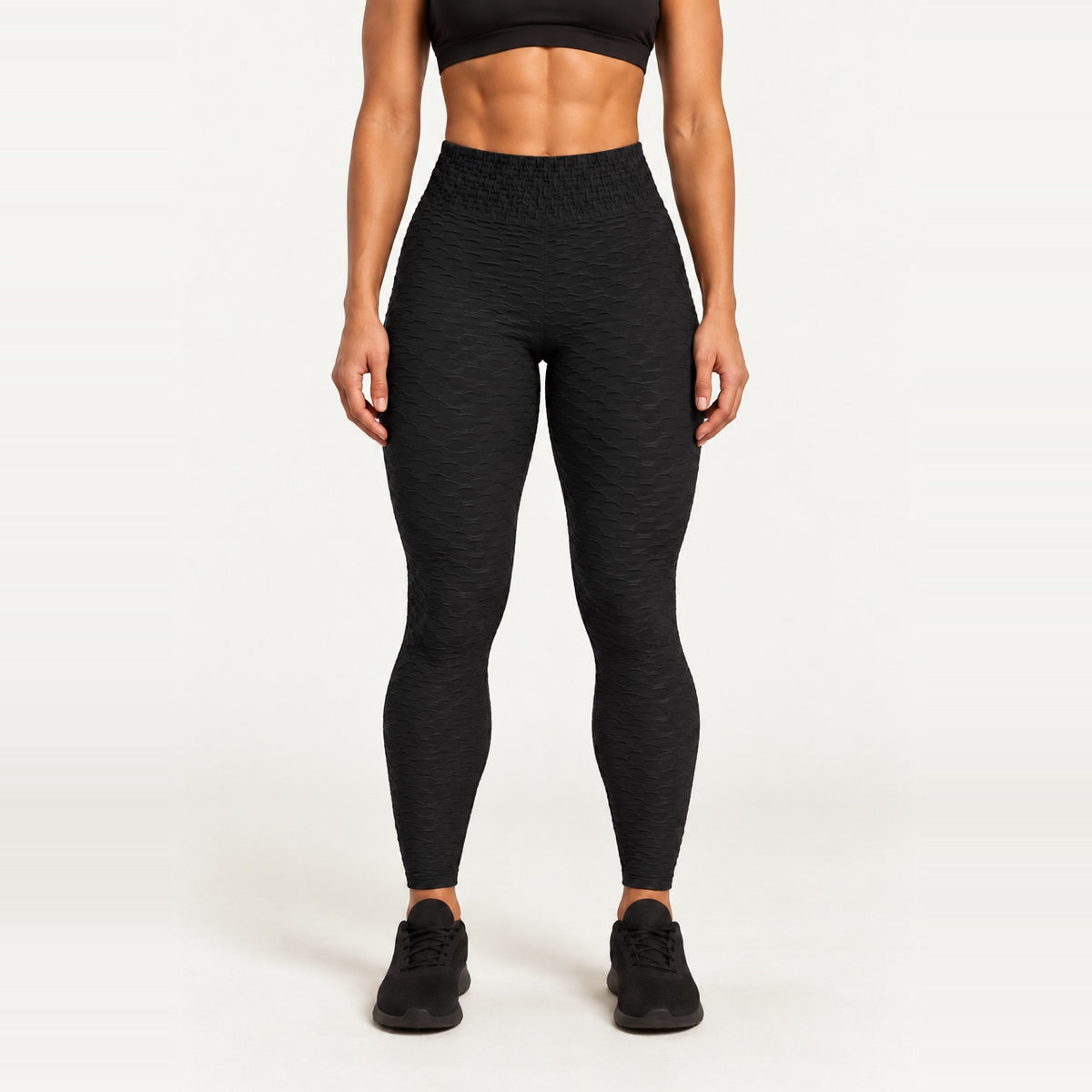 Textured Leggings with Gathered Back Seam - Black