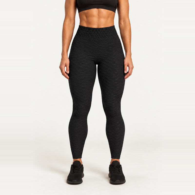 Textured Leggings with Gathered Back Seam - Black