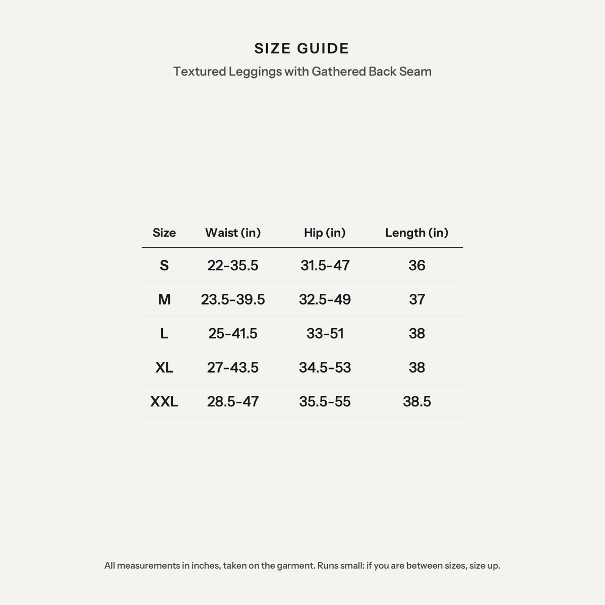 Textured Leggings with Gathered Back Seam - size guide