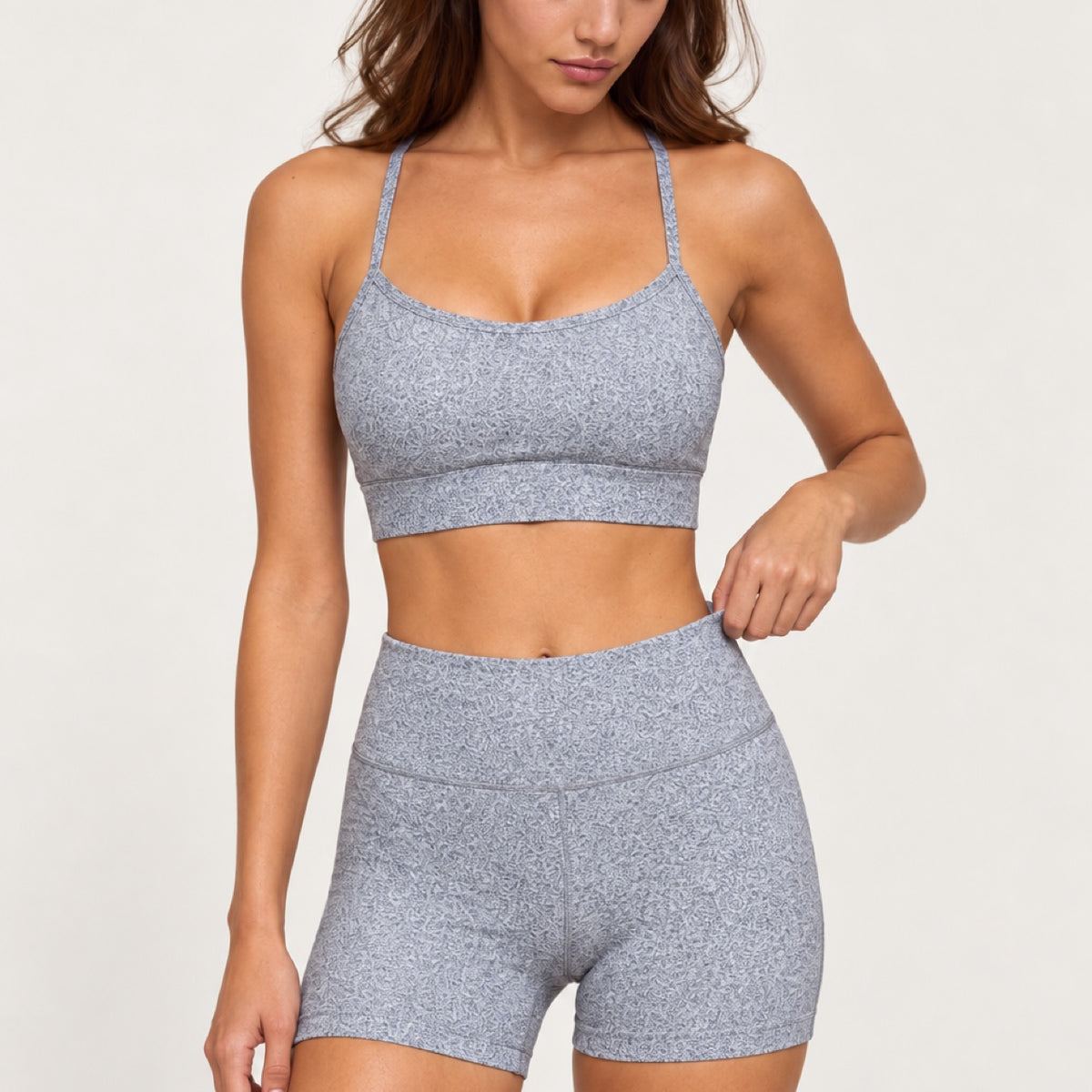 Scoop Neck Sports Bra and Fitted Shorts Set - detail