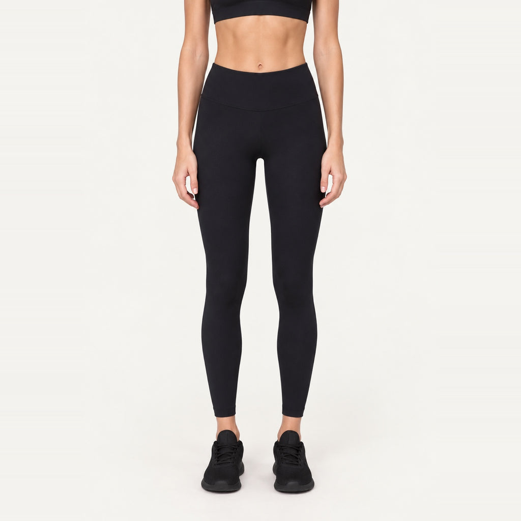 High-Waisted Ankle Leggings with Curved Back Seam - Black