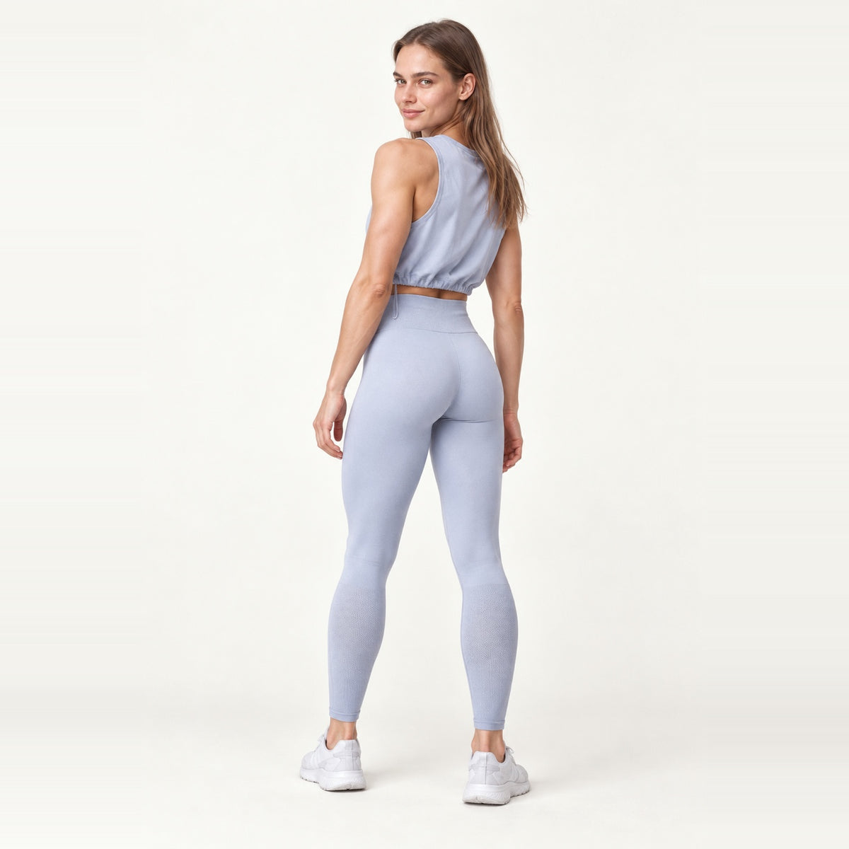 Drawstring Hem Crop Tank and Leggings Set - Gray