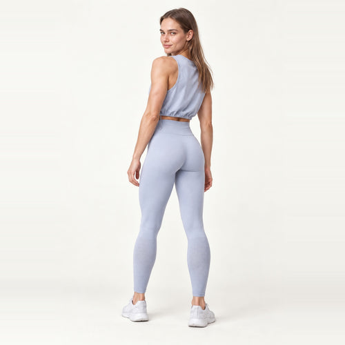 Drawstring Hem Crop Tank and Leggings Set - Gray