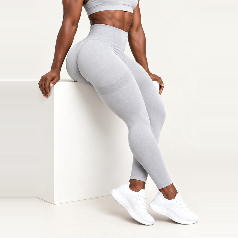 High-Waisted Leggings with Textured Panels - Light Gray