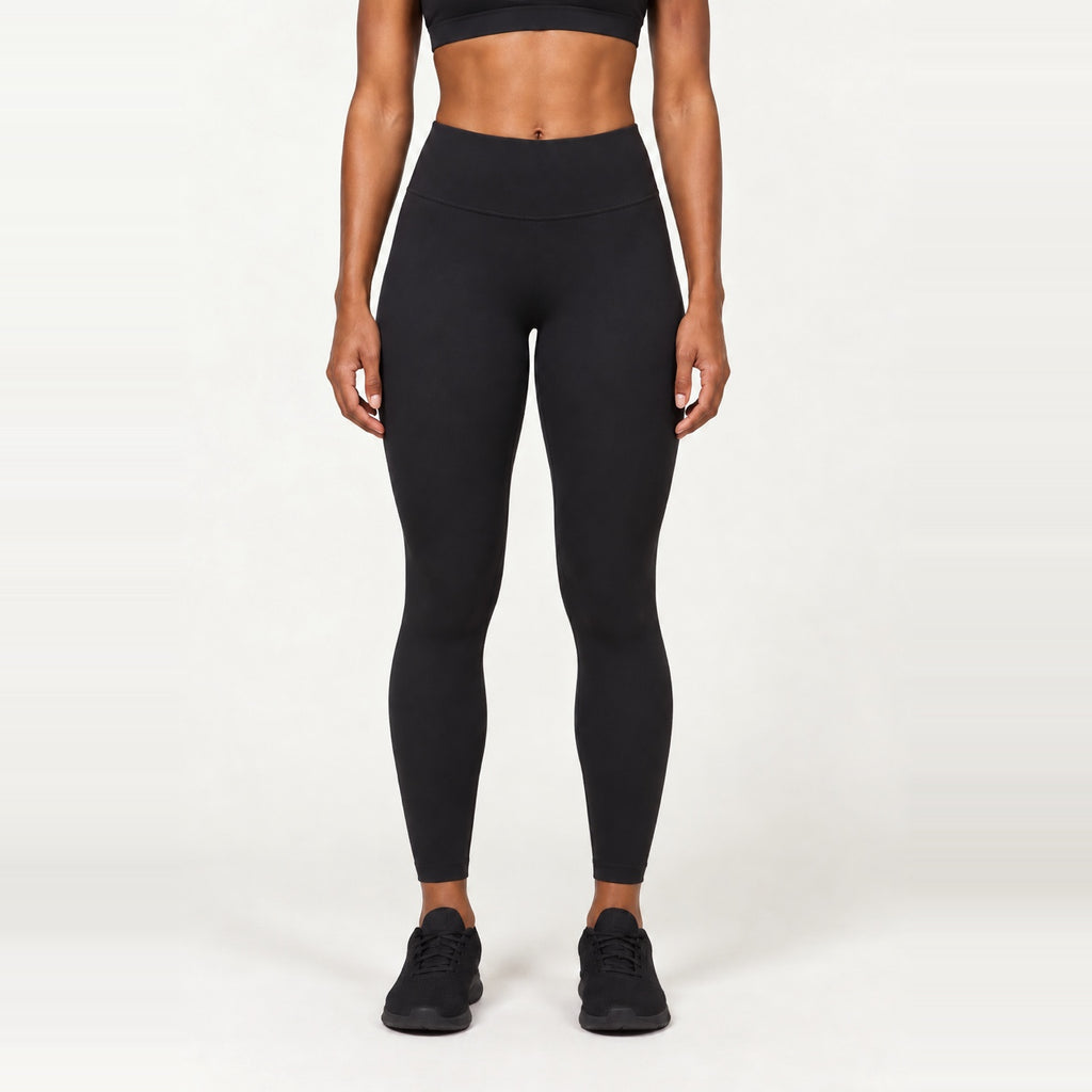 High-Waisted Leggings with Wide Smooth Waistband - Black