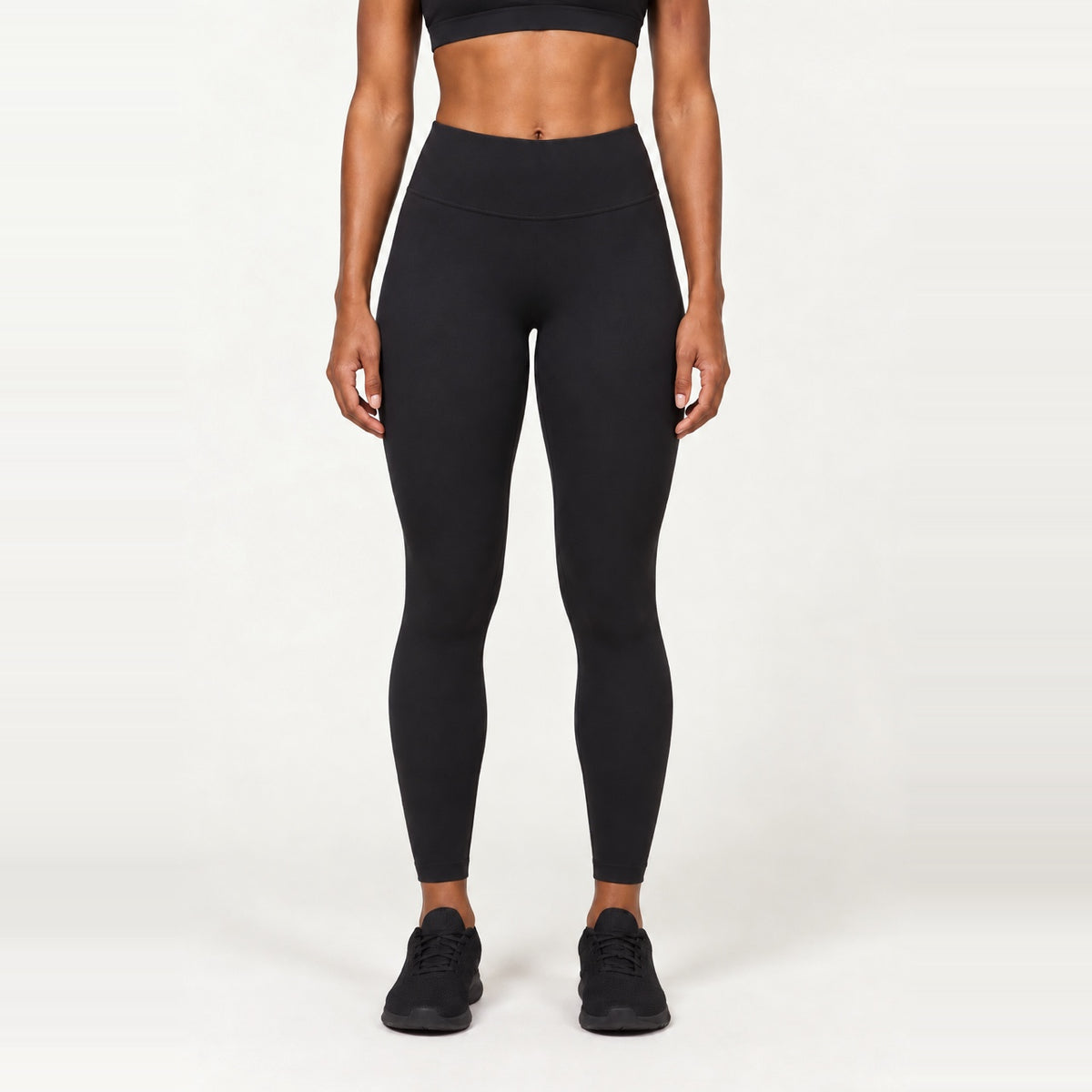 High-Waisted Leggings with Wide Smooth Waistband - Black