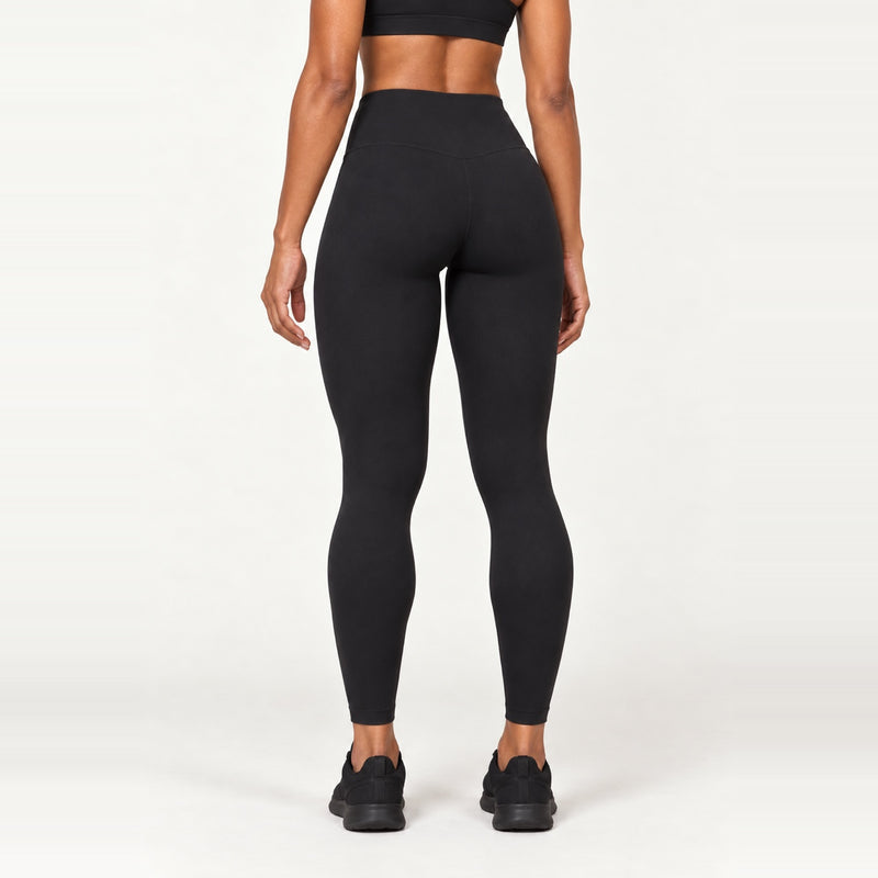 High-Waisted Leggings with Wide Smooth Waistband - Black