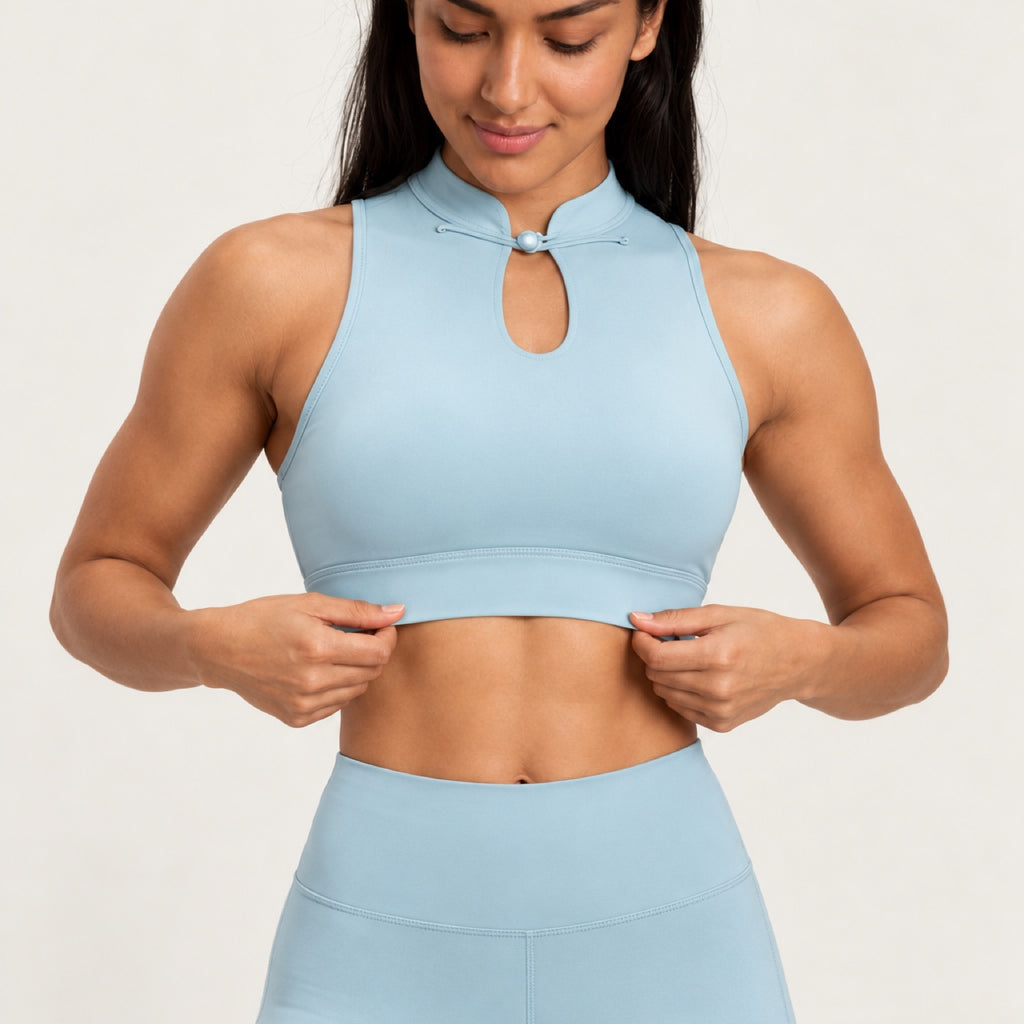Keyhole Mock Neck Crop Top and Leggings Set - detail