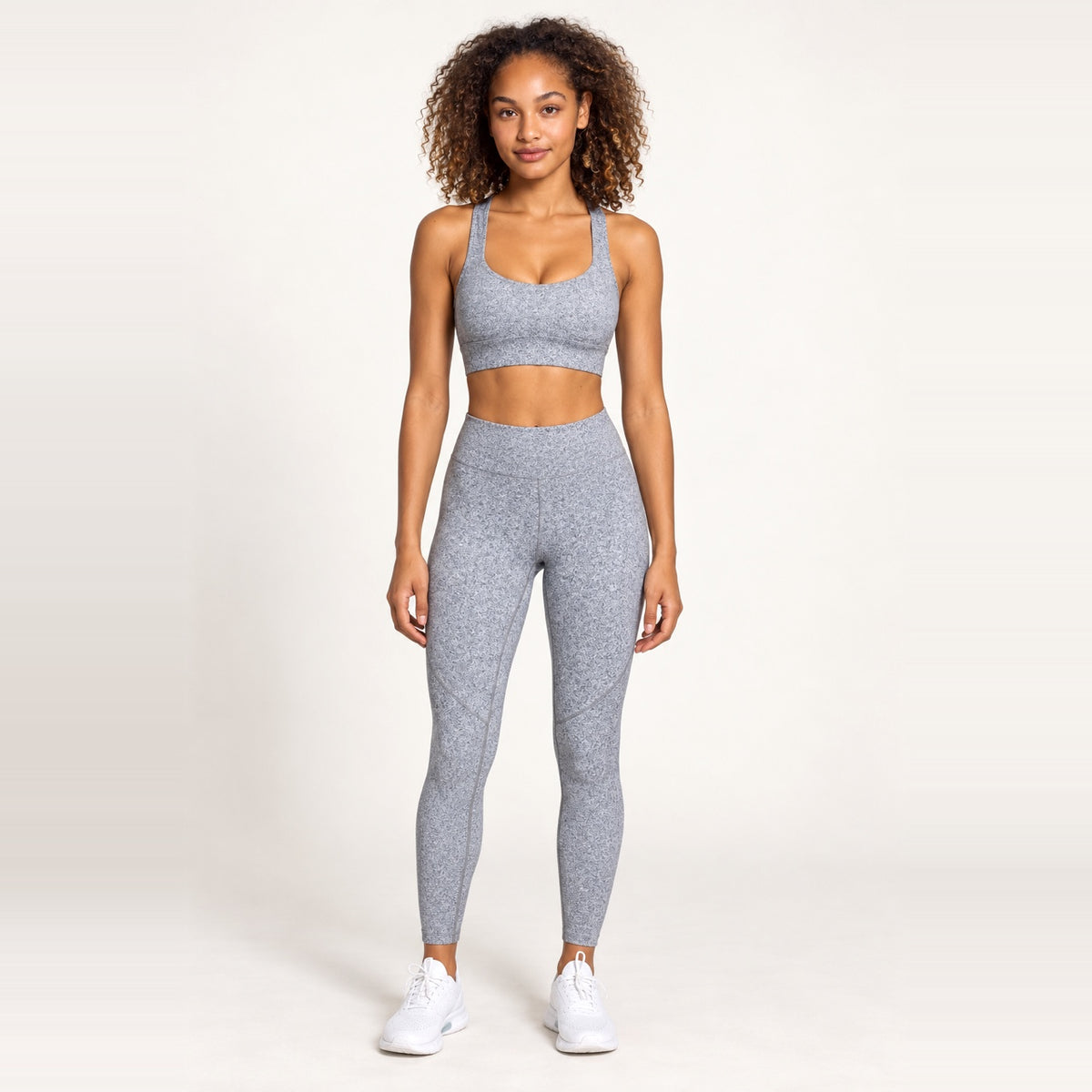 Racerback Bra and Leggings Set with Back Clasp - Heather Gray