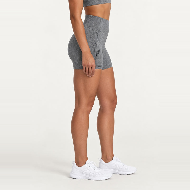 High-Waisted Shorts with Textured Side Panels - Gray